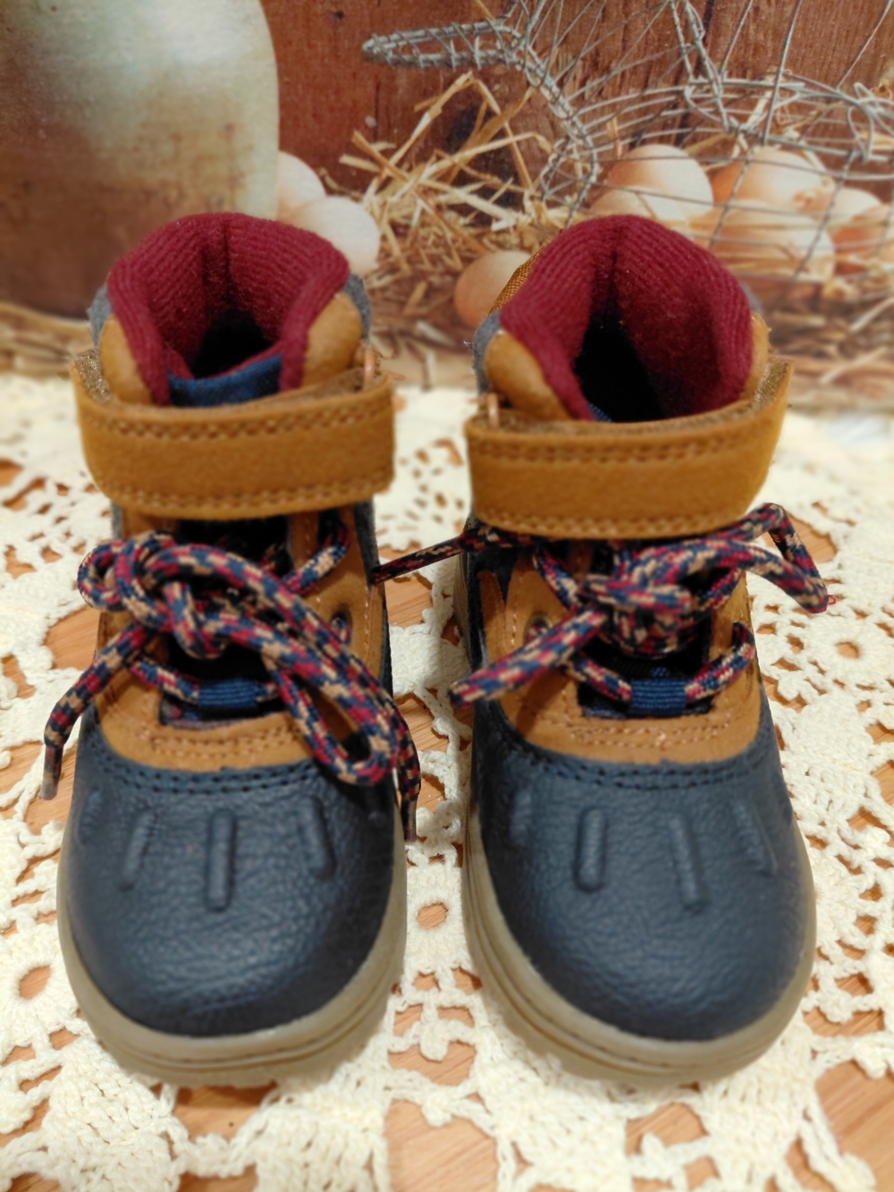 Carter's Navy, Tan & Burgundy Toddler Lace-Up Boots